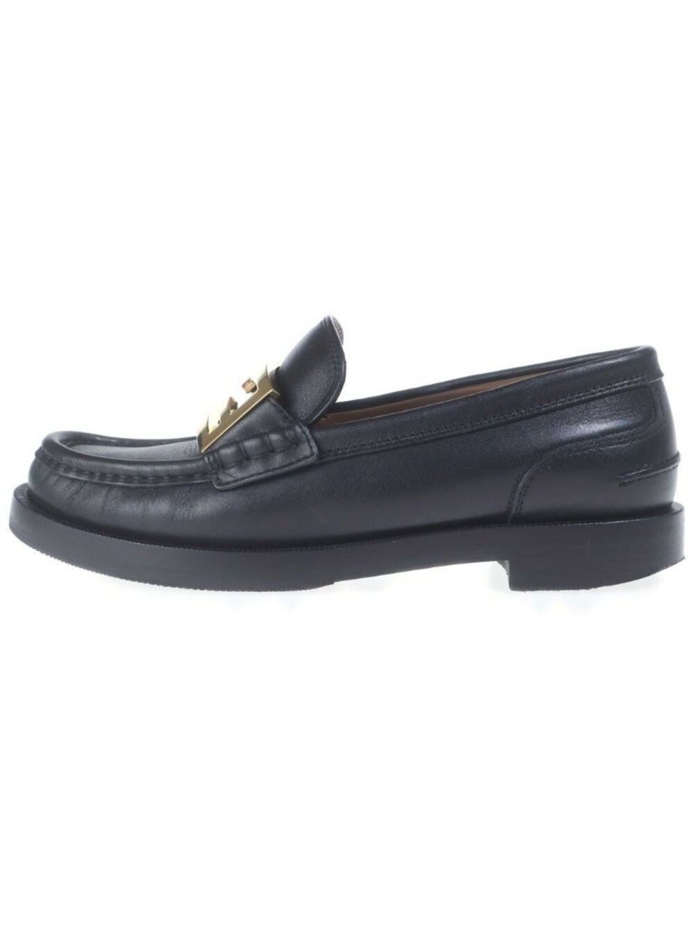 Fendi Baguette Loafers Leather Shoes FF Buckle Black